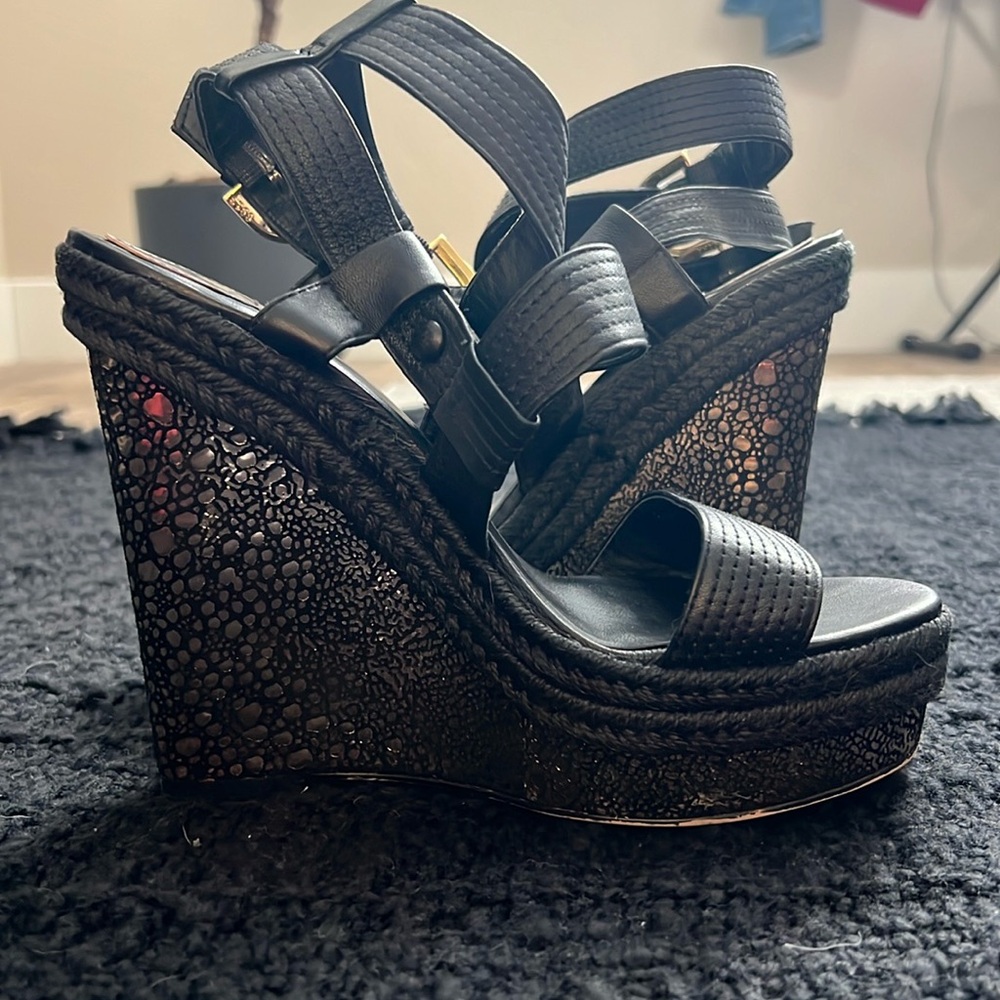 Donald J Pliner DMSX Shoes Size 7 M Womens Michelle Black Wedge platform sandals